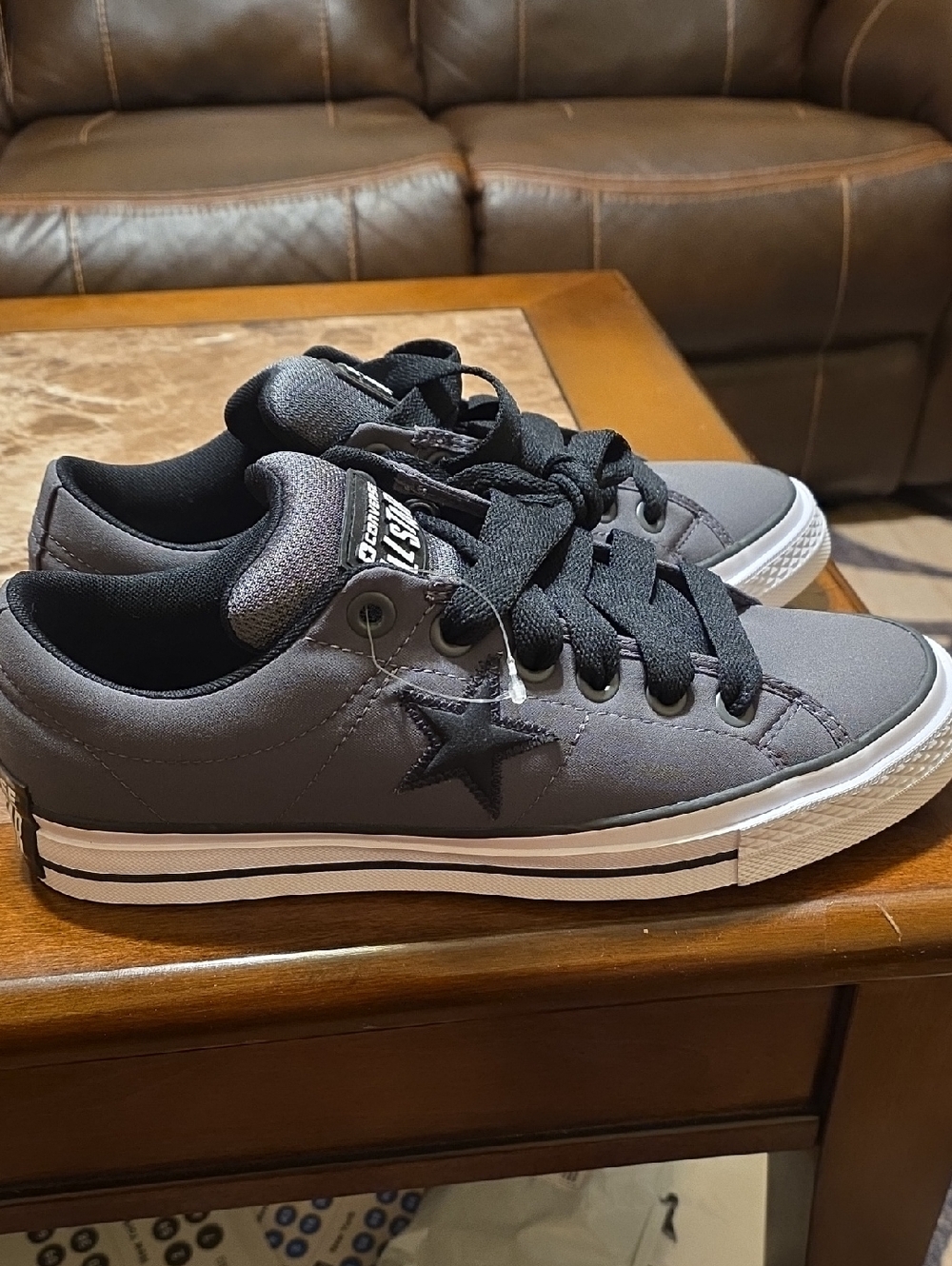 Converse One Star Puffed Dark Matter skate shoes in grey and black.